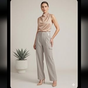 Prologue Women's Wide-Leg Cargo Pants in Light Gray